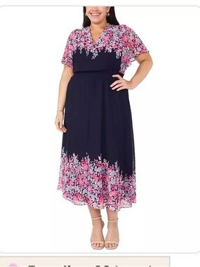 MSK Plus Size Flutter-Sleeve V-Neck Maxi Dress